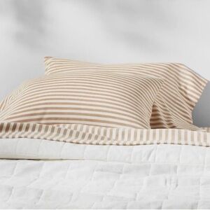 New Casaluna Linen Striped Standard Pillowcases in Brown Stripe